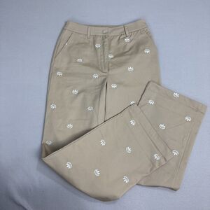 Adidas Women Sz 4 Allover Trefoil‎ Embroidered Monogram Chino Khaki Pants